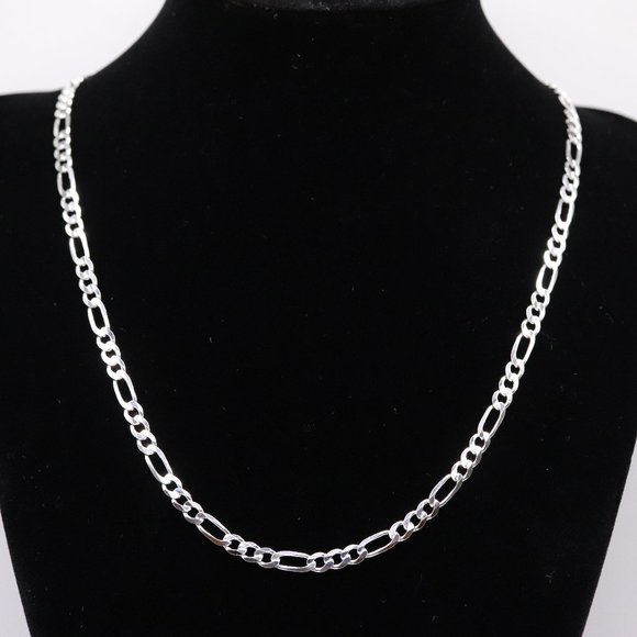 925 Sterling Silver Genuine Solid Figaro Link Chain Italian Necklace 4mm 18in - Picture 1 of 4